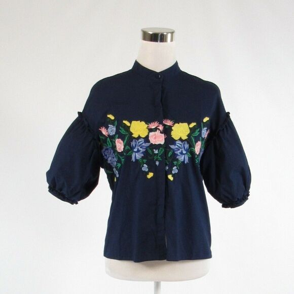 Navy blue AXEL button down blouse FR36 6 - Picture 1 of 8